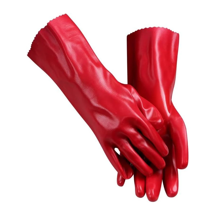 Red PVC Chemical Resistant Safety Gloves