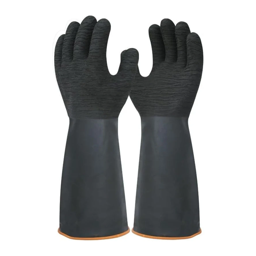 Latex Crinkled Industrial Gloves 35CM Black