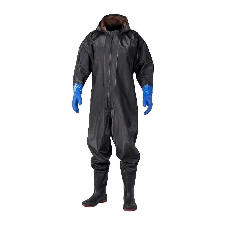 PVC Chemical Resistant Protective Coverall Suit, Black
